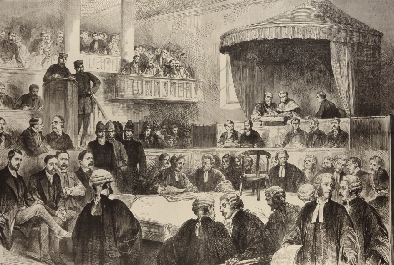 The State Prosecutions in Ireland: The Scene in Green Street Court House, Dublin, fra The Illustrated London News, 26. februar 1887 av English School