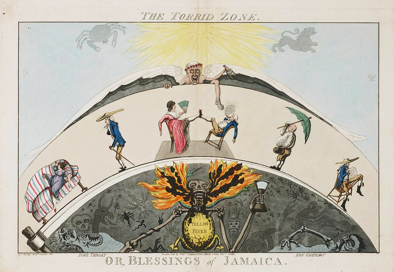 The Torrid Zone, eller velsignelser fra Jamaica. ca. 1800 (farget akvatint) av English School