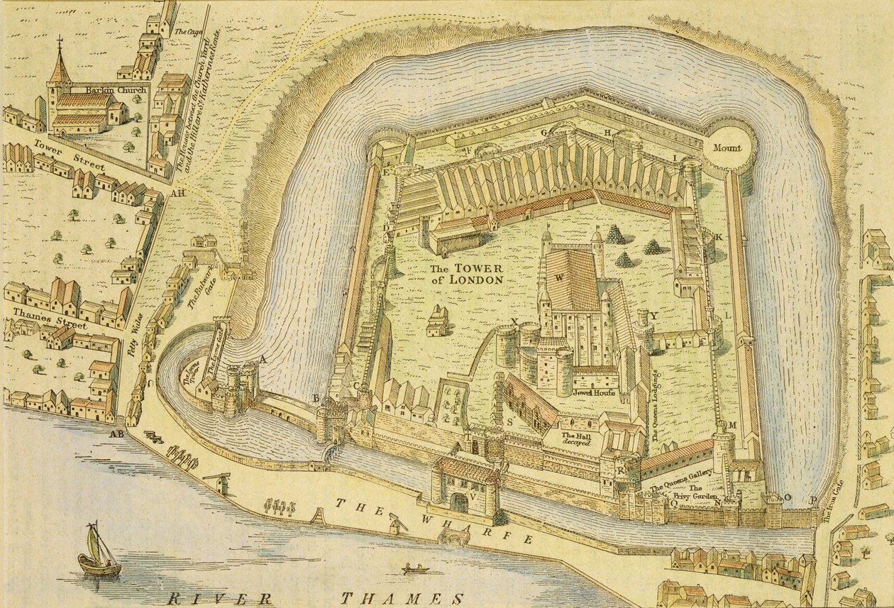 Tower of London, fra en undersøkelse gjort i 1597 av W. Haiward og J. Gascoyne av English School