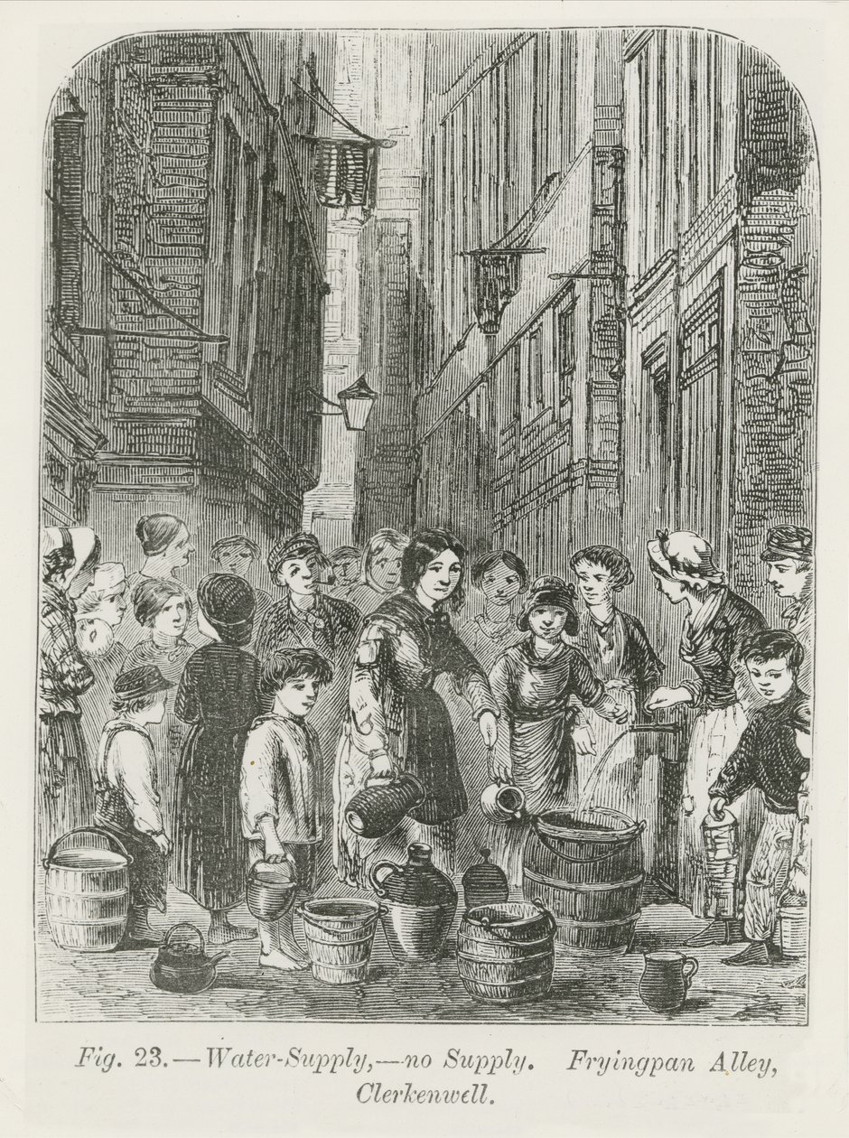 Vannforsyningen i Fryingpan Alley, Clerkenwell, 1864 av English School