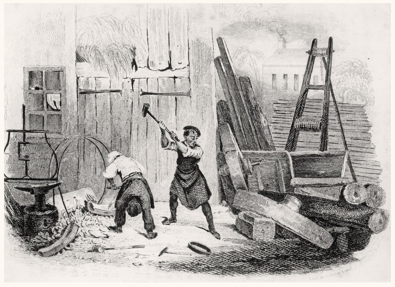The Wheel Wright, fra The Book of Trades, gravert av J. Miller, 1836 av English School
