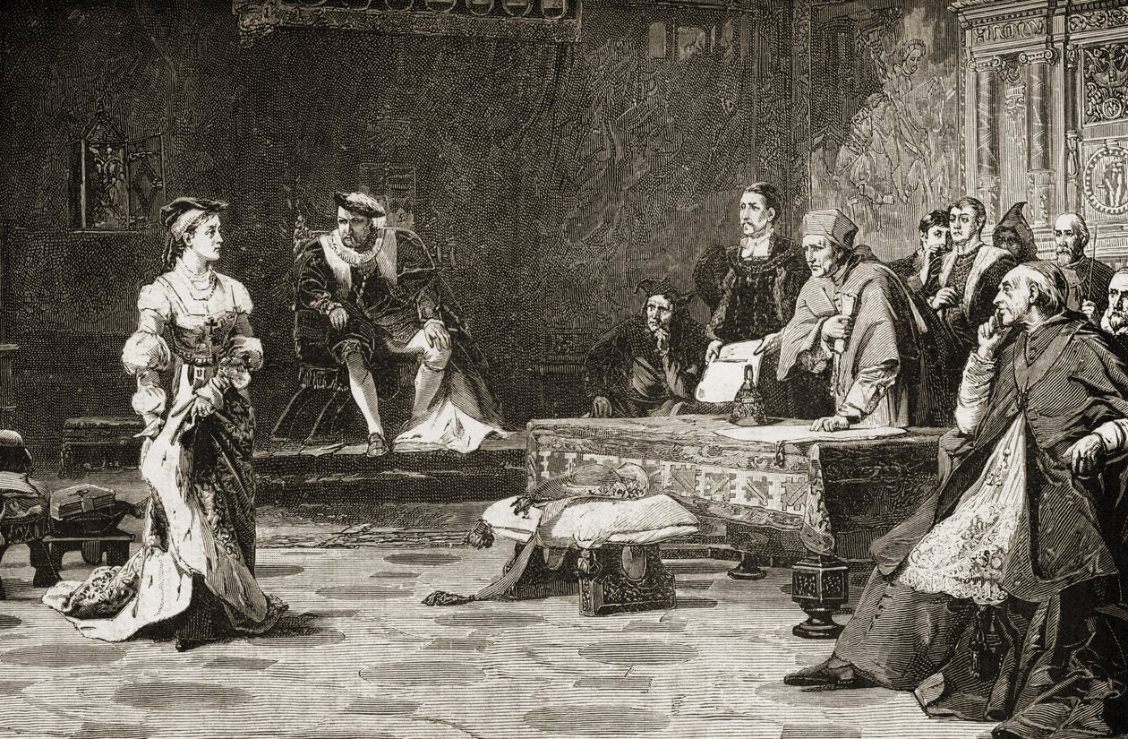 Den første rettssaken mot Katarina av Aragon (1485-1536) i 1529 av English School