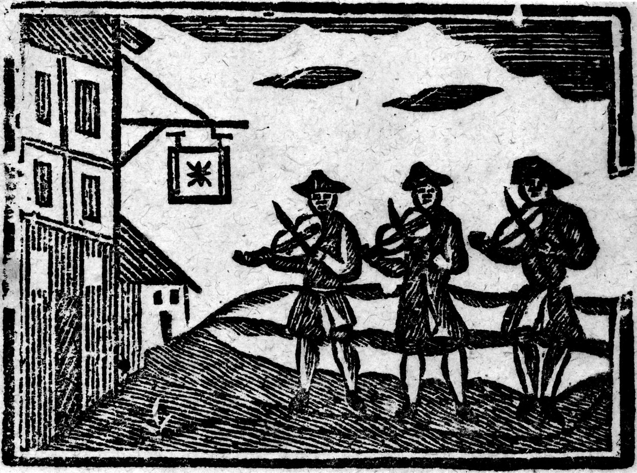 Three Fiddlers, fra 'A Book of Roxburghe Ballads' av English School