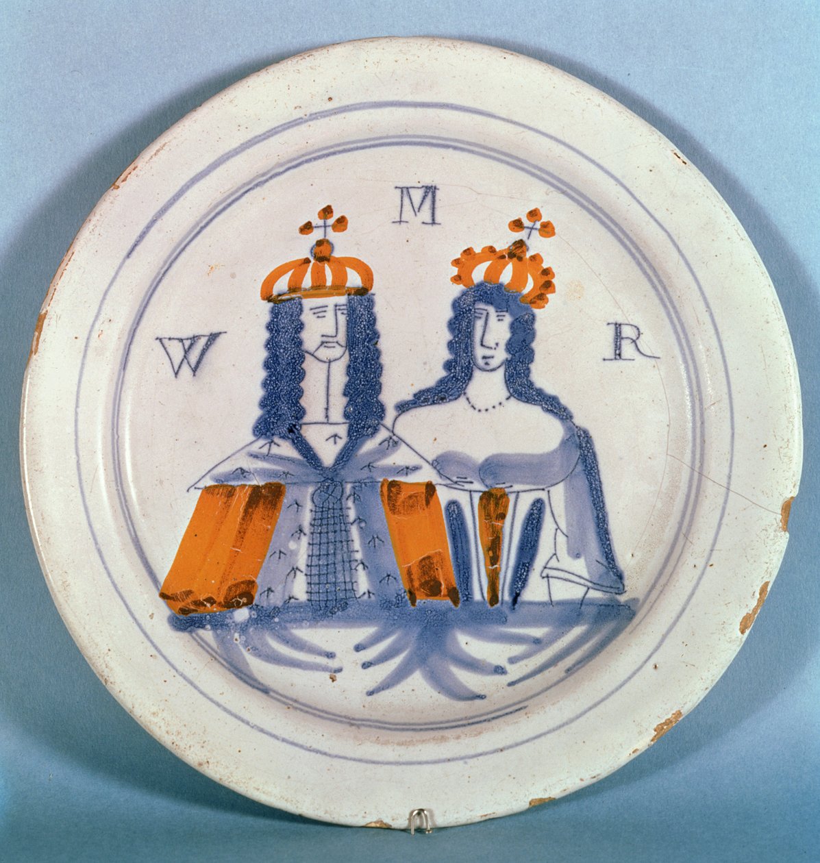 Tinnglasert keramikkplate, Lambeth, ca. 1689 (keramikk) av English School