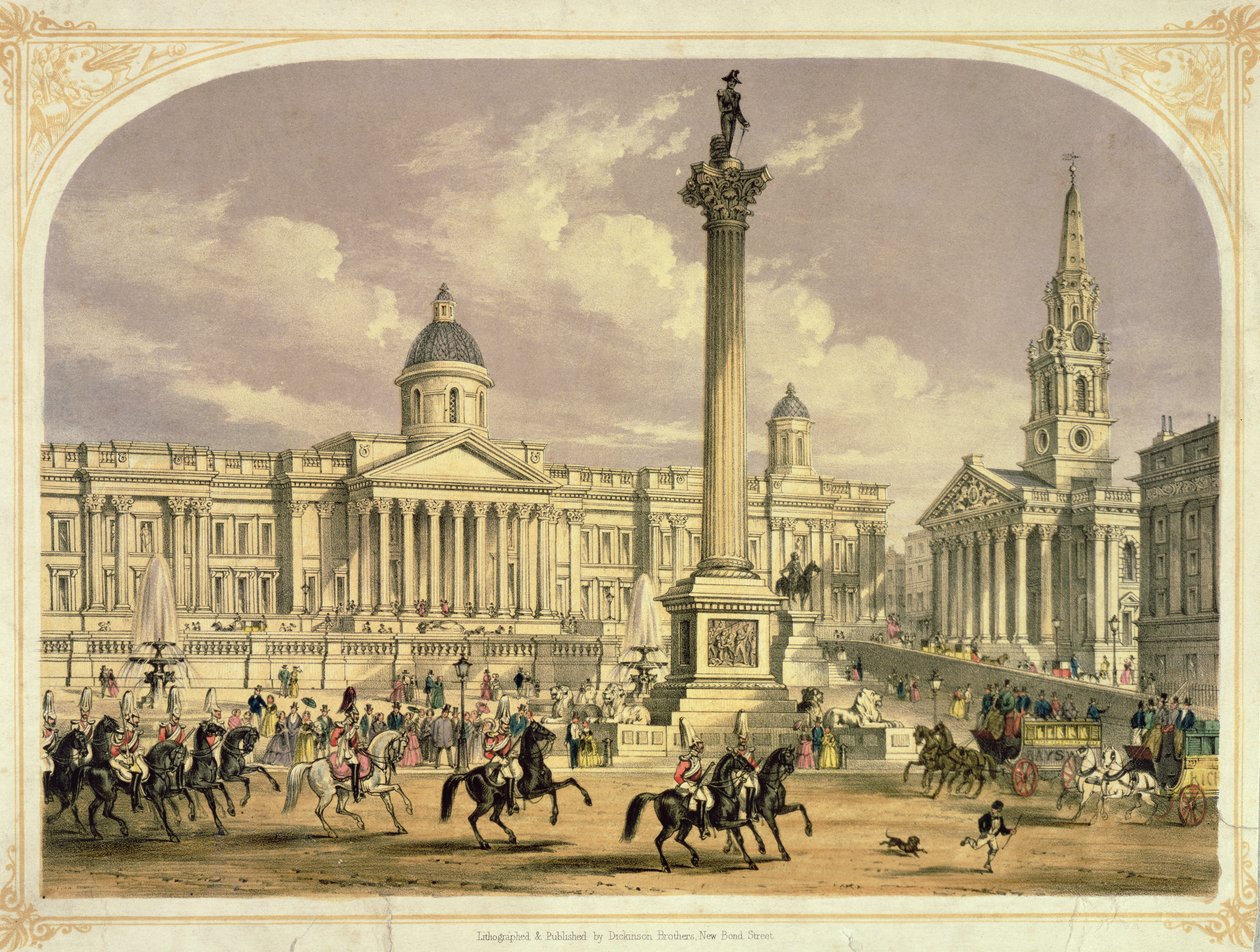 Trafalgar Square, utgitt av Dickinson Brothers, 1800-tallet (trykk) av English School