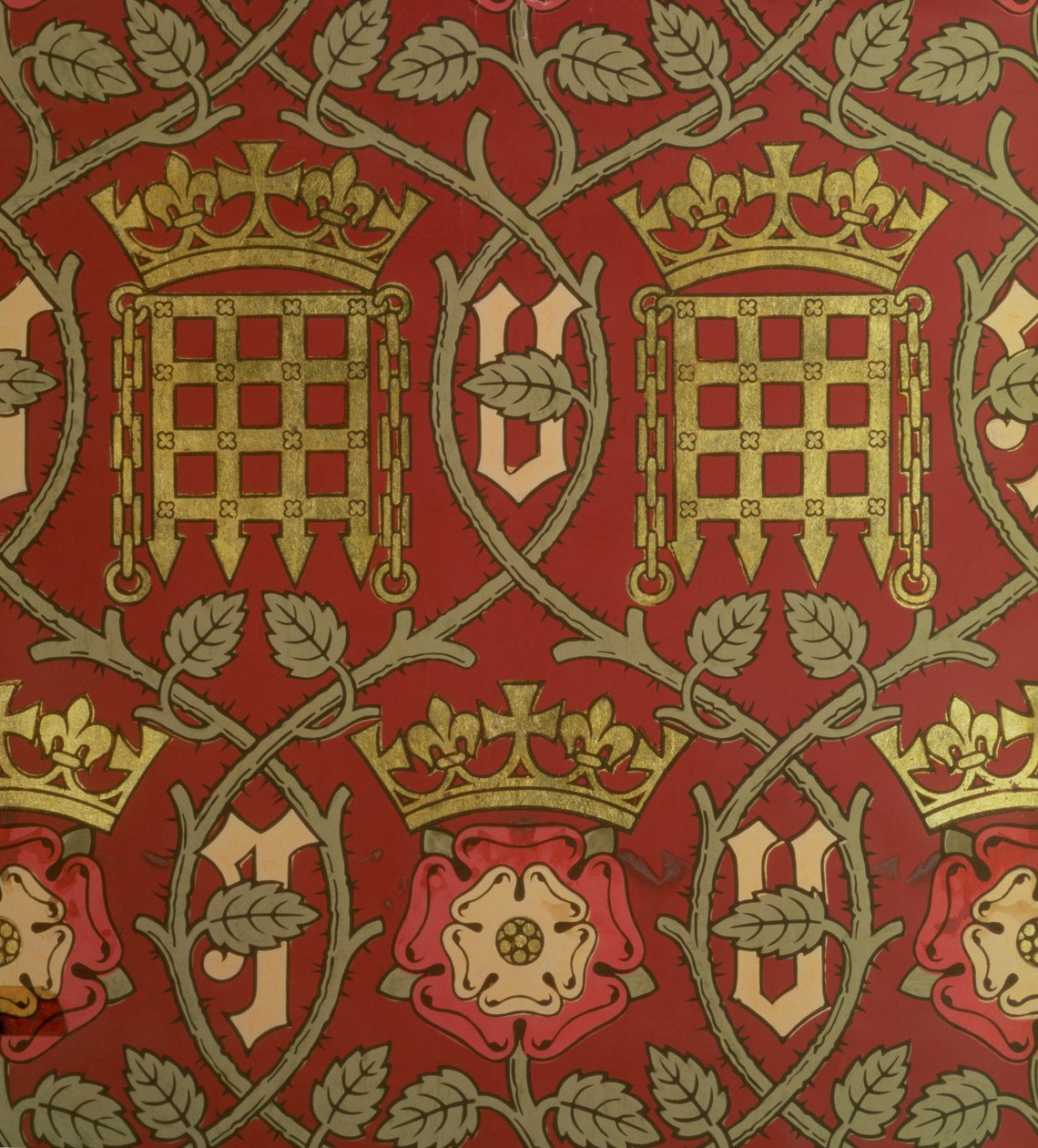 Tudor Rose, reproduksjonstapet designet av S. Scott og produsert av Cole & Sons, etter et design av Augustus Charles Pugin (1762-1832) for Houses of Parliament, 1845-50 (se også 14528) av English School