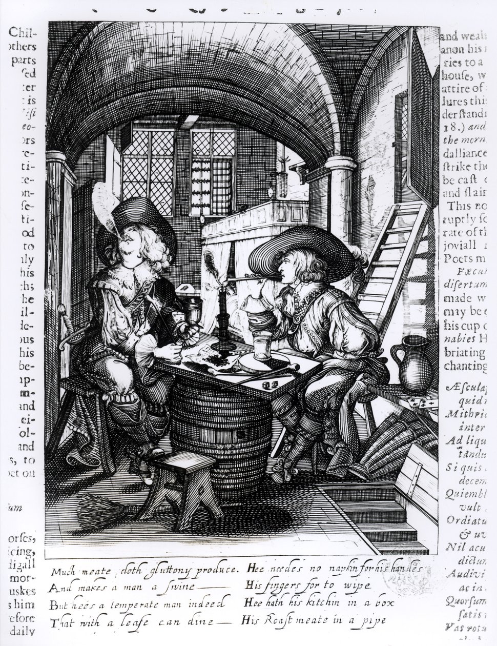 To unge adelsmenn som røyker, en røykfri illustrasjon fra James I (1566-1625) av English School