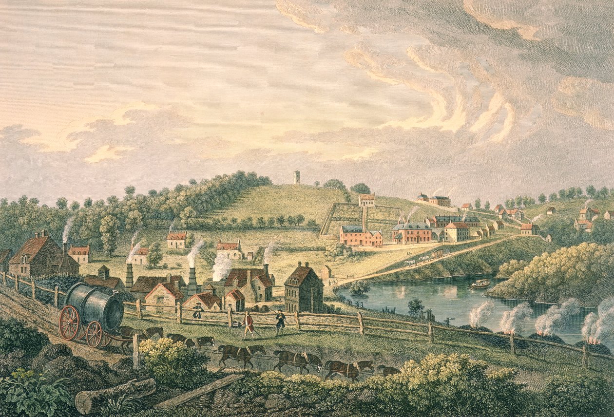 Upper Works at Coalbrookdale, Shropshire gravert av F. Vivares, utgitt i 1758 av English School