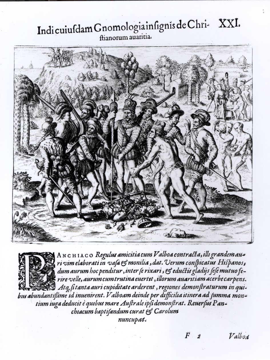 Vasco Nunez de Balboa (1475-1519) Demonstrerer de kristnes grådighet av English School