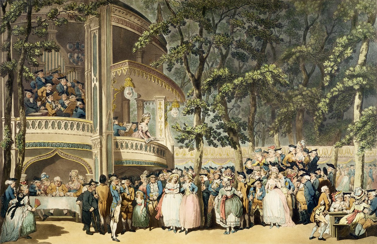 Vauxhall Gardens, av R. Pollard, etter akvarellen av Thomas Rowlandson (1756-1827) av English School