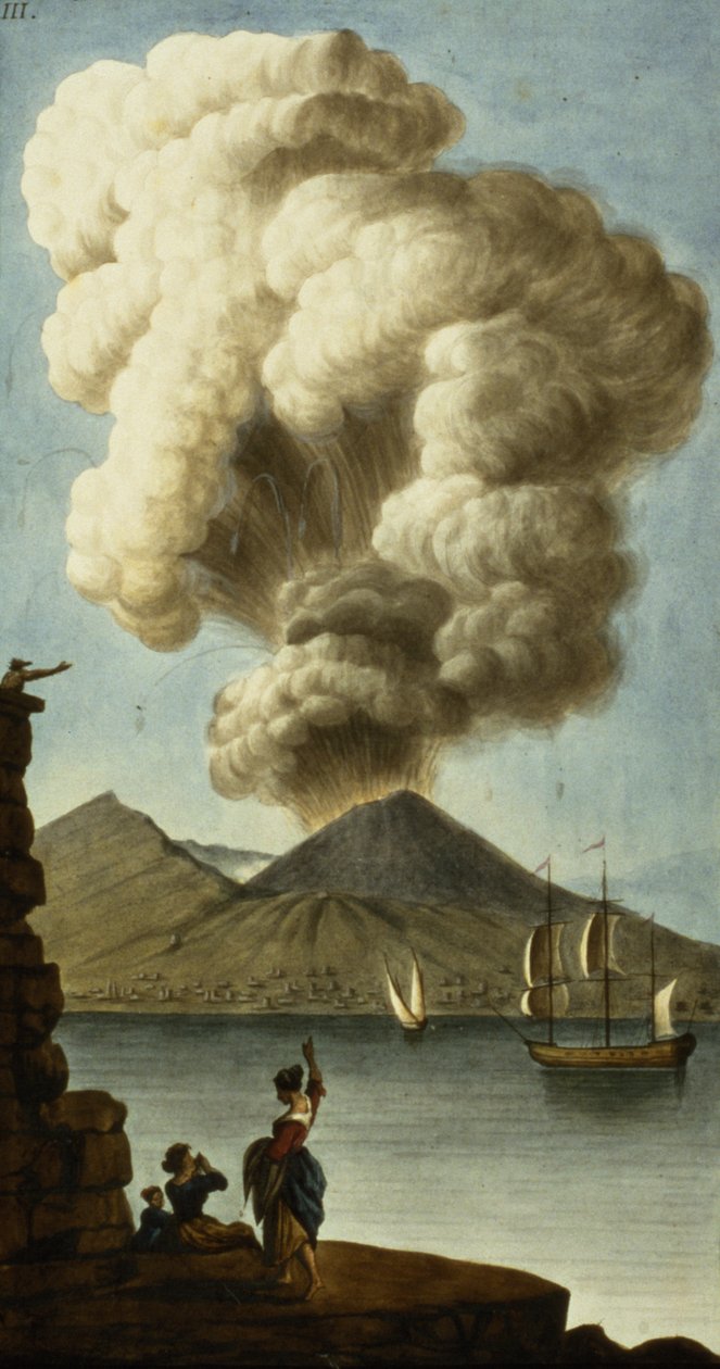 Vesuv i utbrudd, plate III fra Sir William Hamiltons Campi Phlegraeiae (tillegg), 1779 (wc) av English School