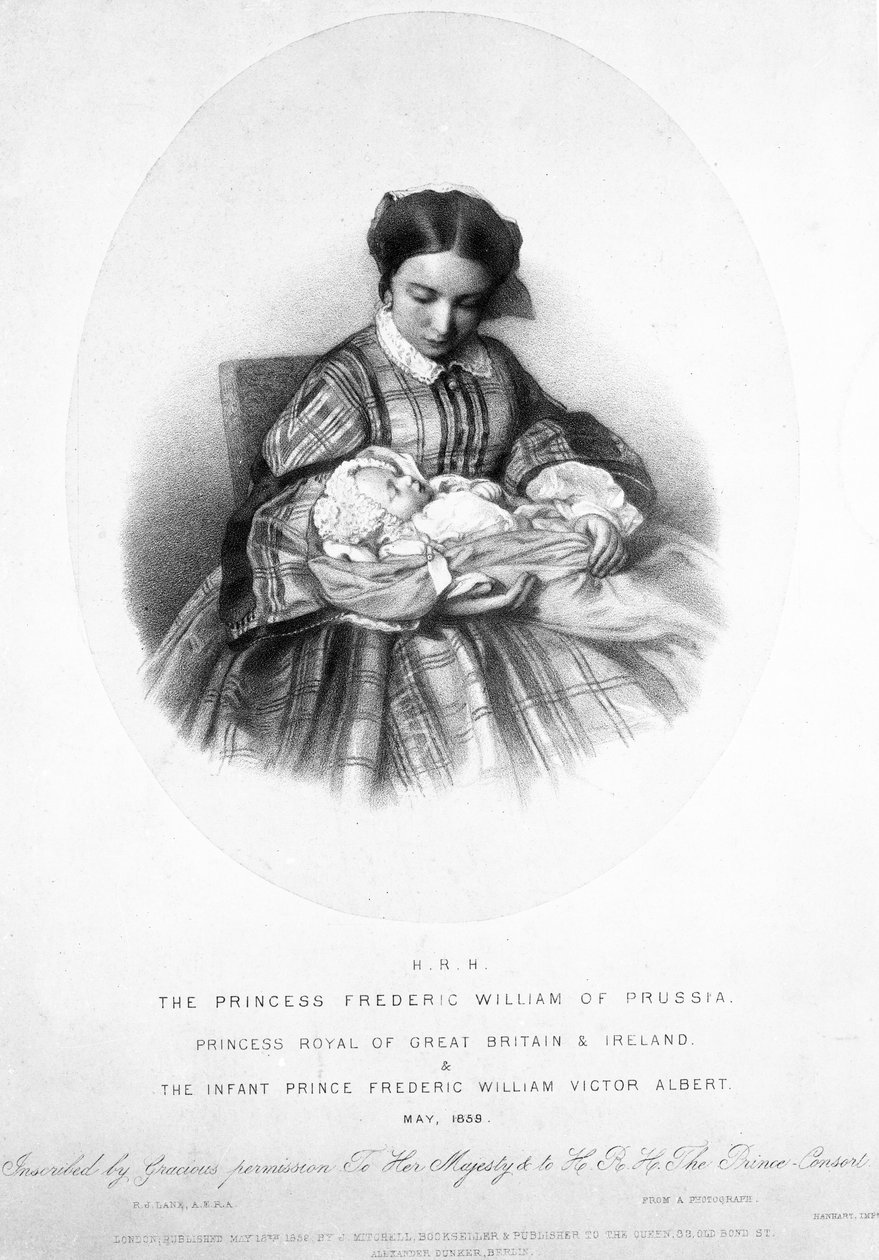 Victoria, the Princess Royal (1840-1901) med sønnen, prins Frederick William Victor Albert, mai 1859, fra et fotografi av English School