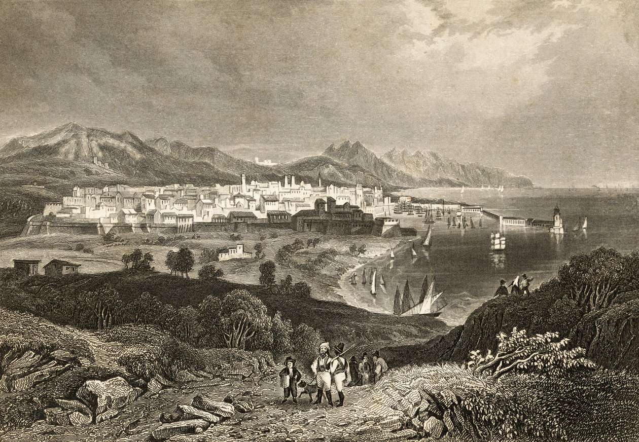 Utsikt over Barcelona, tidlig på 1800-tallet av English School