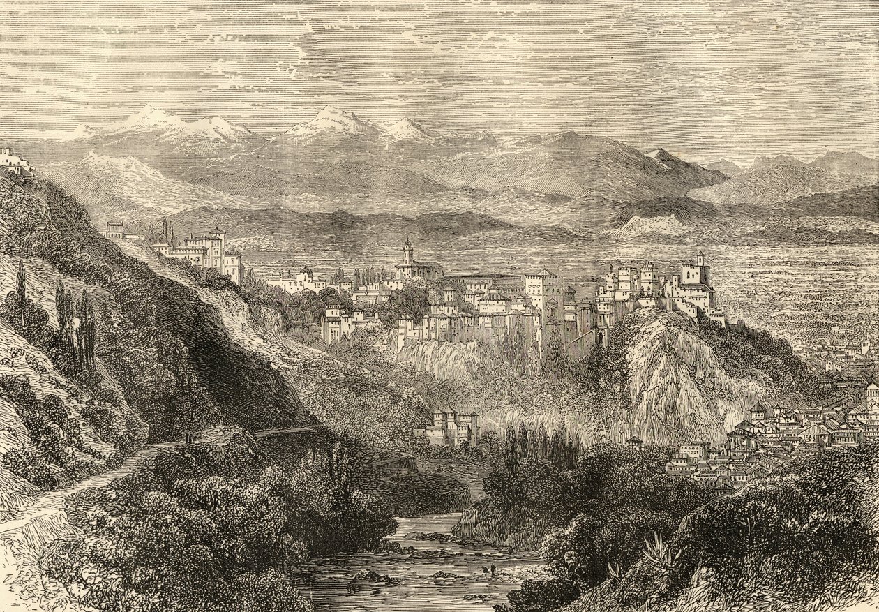 Utsikt over Granada, illustrasjon fra 
