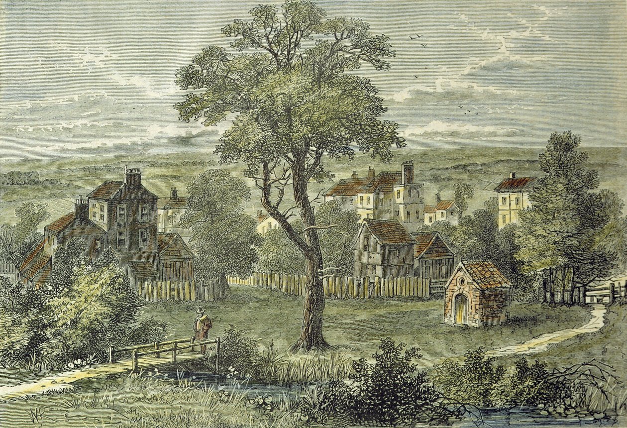 Utsikt over Marylebone, fra stedet for den nåværende Wigmore Street (fargegravering) av English School