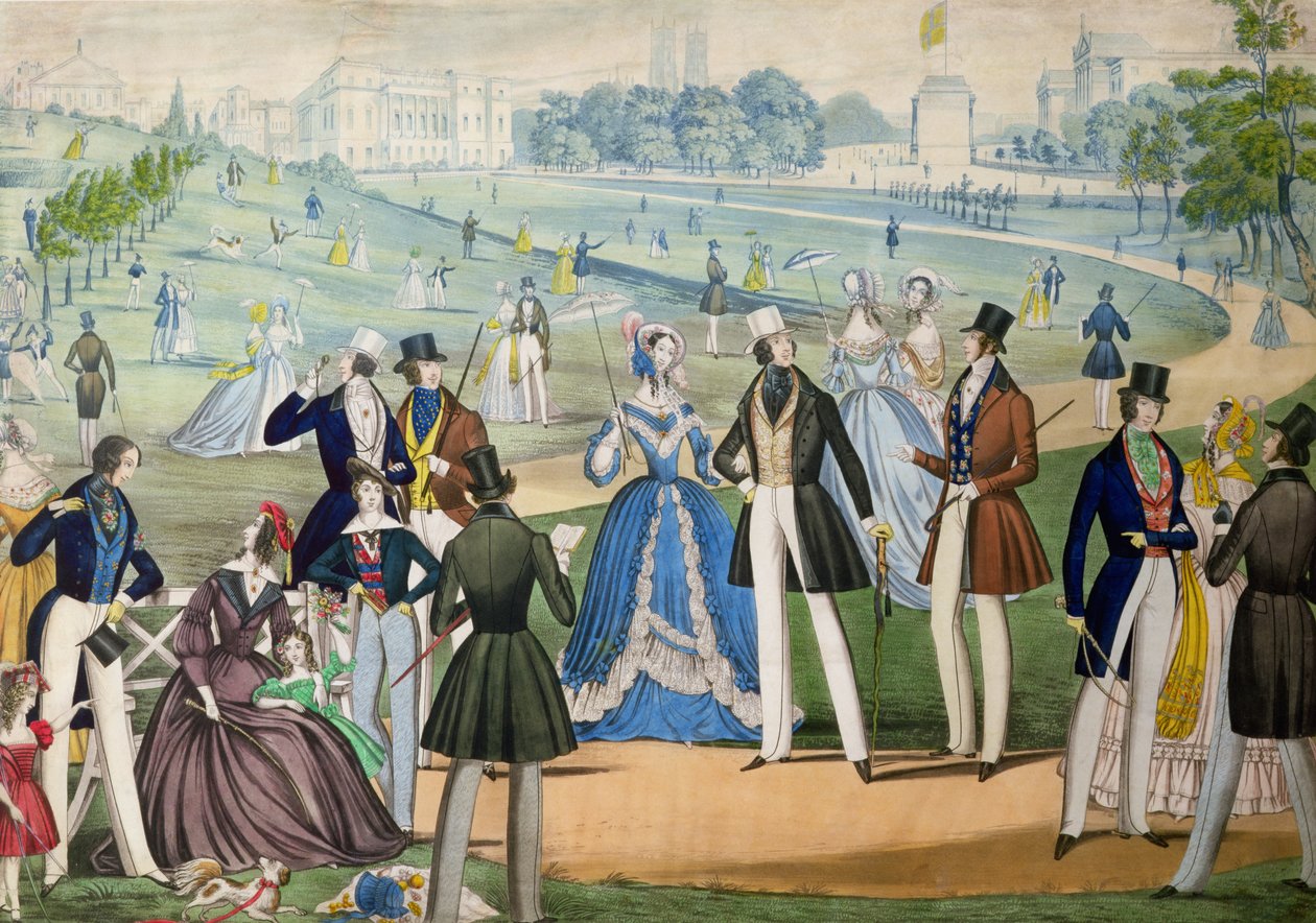 Utsikt over St. Jamess fra Green Park, London av Benjamin Read, ca. 1838 (farget akvatint) av English School
