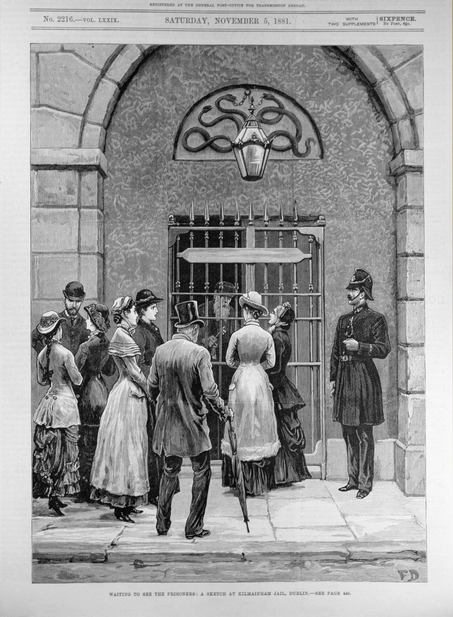 Venter på å se fangene; En skisse ved Kilmainham fengsel, Dublin, fra 