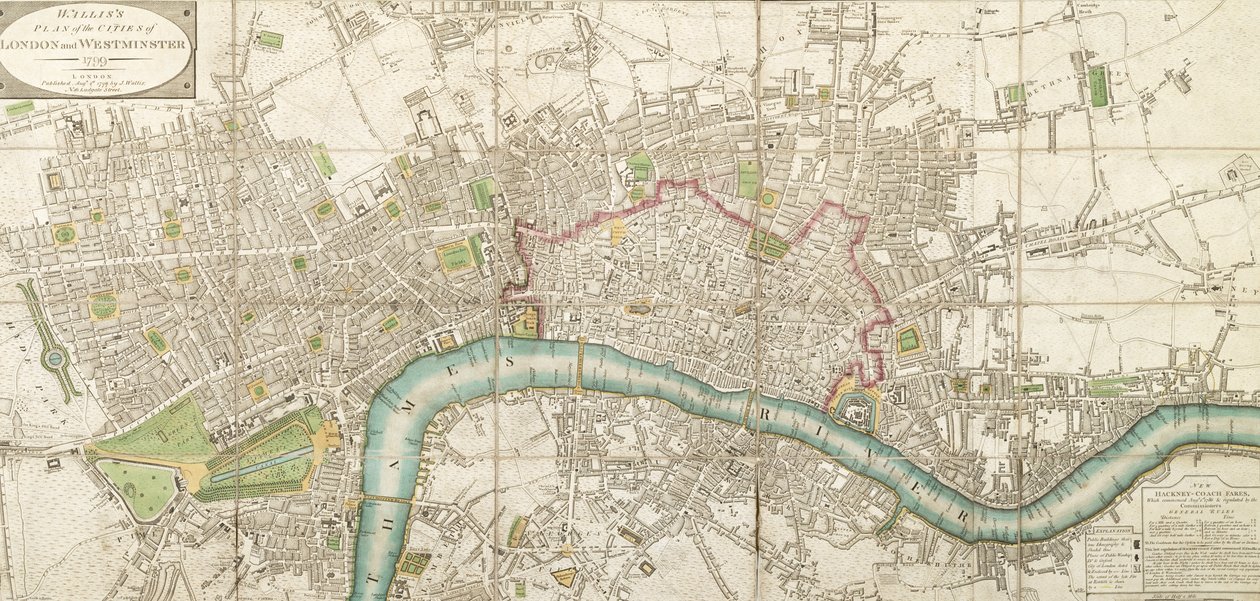 Walliss foldet kart over London og Westminster, 1799 av English School