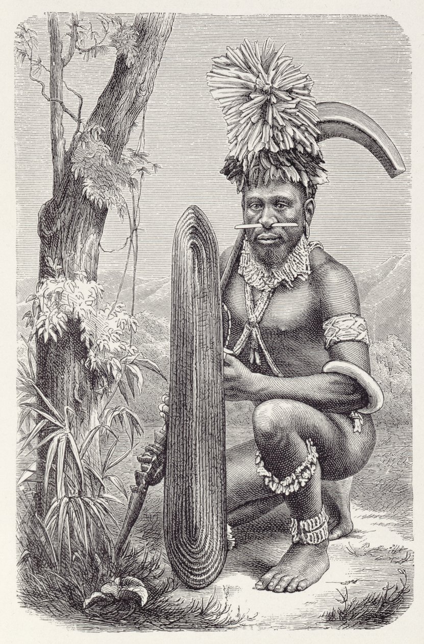 Warrior of the Salomon Islands, fra The History of Mankind, Vol.1, av Prof. Friedrich Ratzel, 1896 av English School