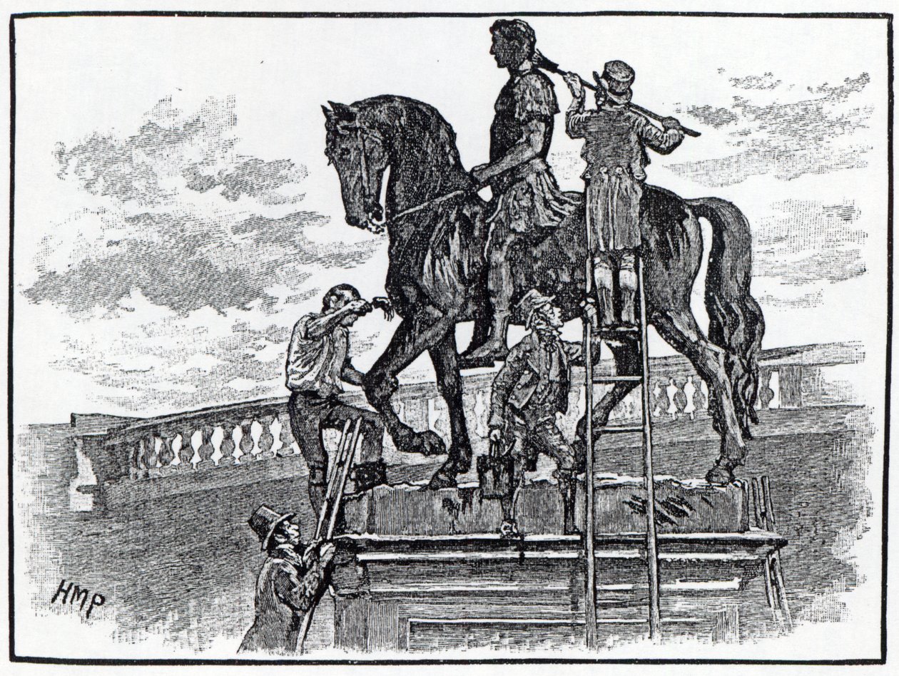 William III-statuen blir svartmalt, Dublin, 1821 av English School