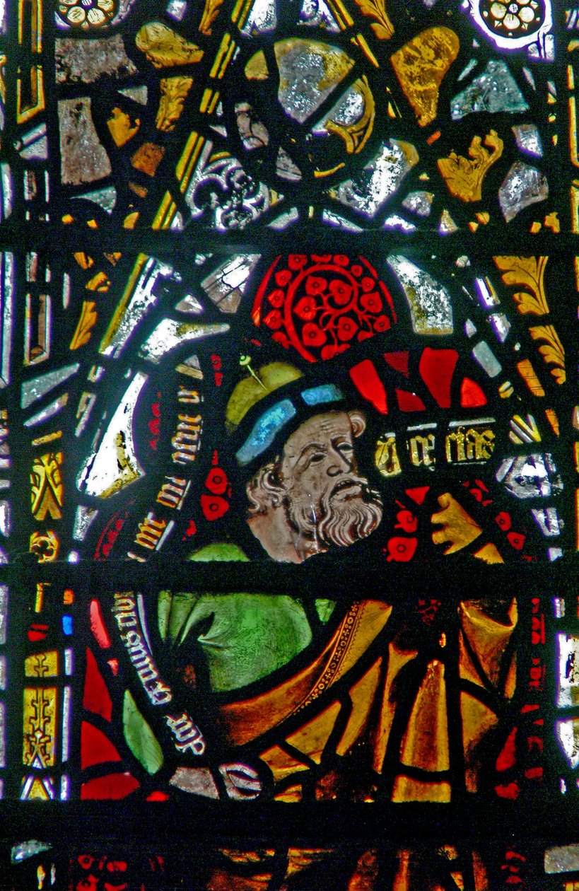 Vindu w3 som viser profeten Sakaria (Sachariah) (farget glass) av English School