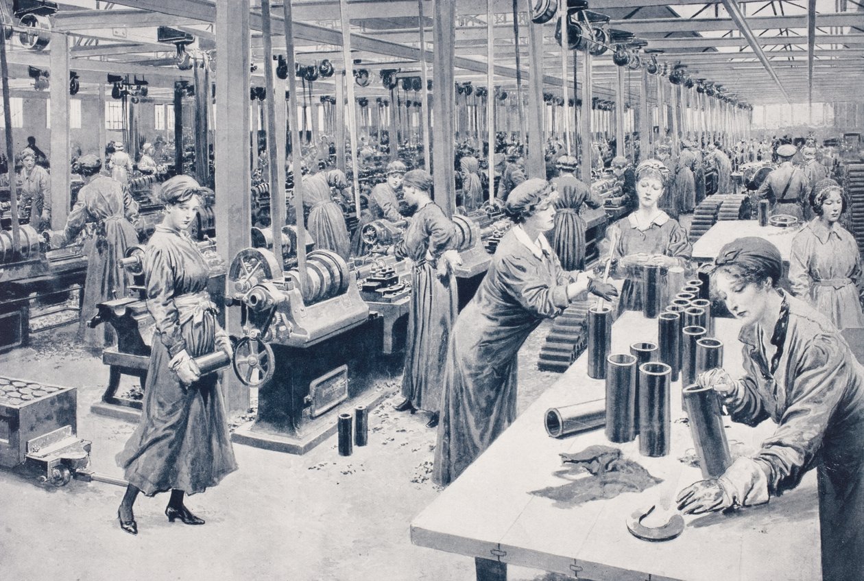 Kvinner som jobbet i en ammunisjonsfabrikk i 1915 av English School