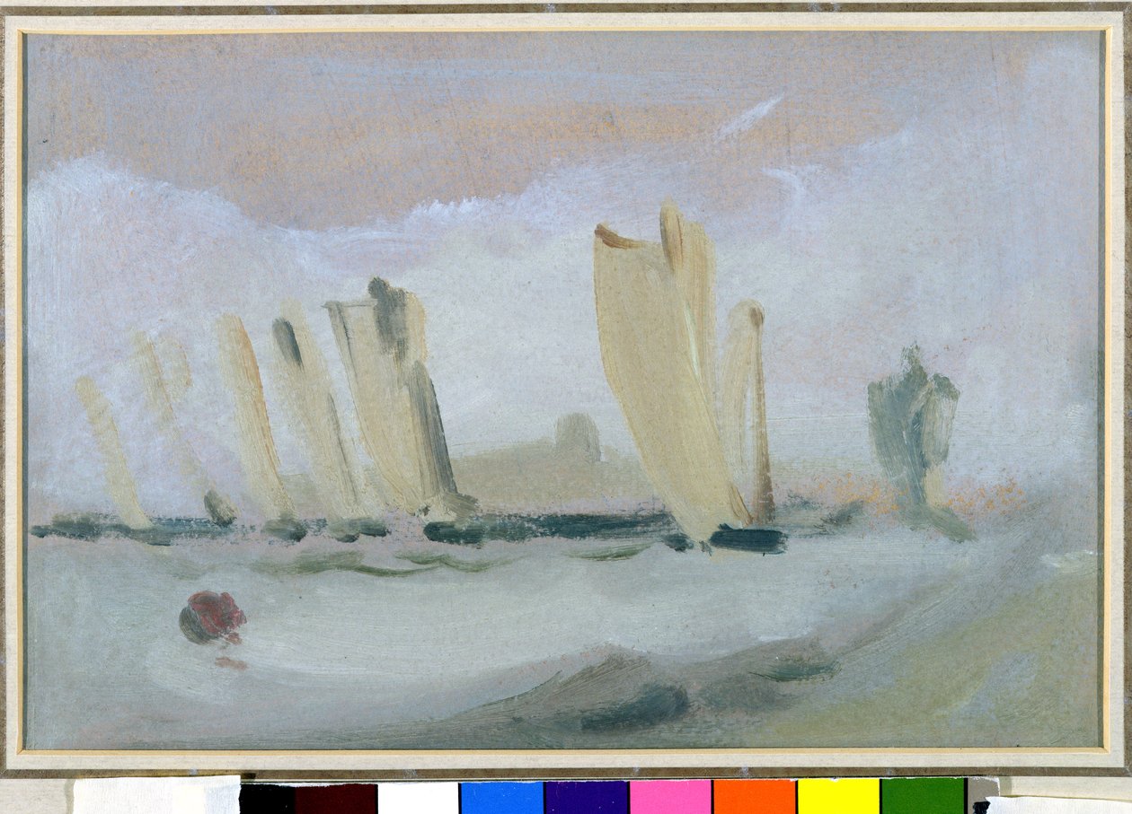 Yacht Racing on the Solent, tidligere tilskrevet J.M.W. Turner (1775-1851) og også tilskrevet Peter de Wint (1784-1849), ca. 1827 (olje på papir) av English School