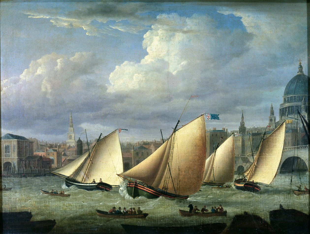 Yachts of the Cumberland Fleet som starter i Blackfriars, London av English School