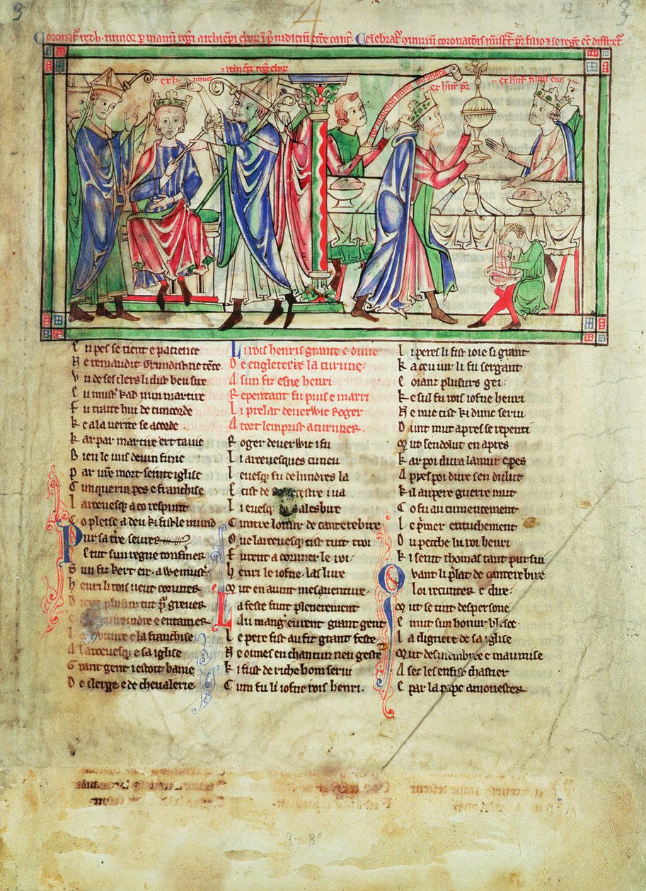 f.3 Kroningen av kong Henry IIs sønn, også kalt Henry, av Roger av Pont lEveque, erkebiskop av York i 1170, fra Becket Leaves, ca. 1220-40 av English School