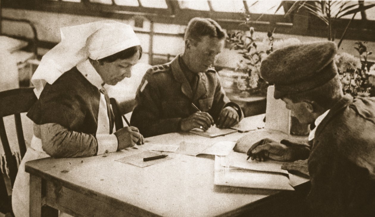 Australiere og verneplikt: Hvordan den australske avstemningen blir tatt på et sykehus i London, illustrasjon fra The Illustrated War News, 25. oktober 1916 (sepia-bilde) av English Photographer