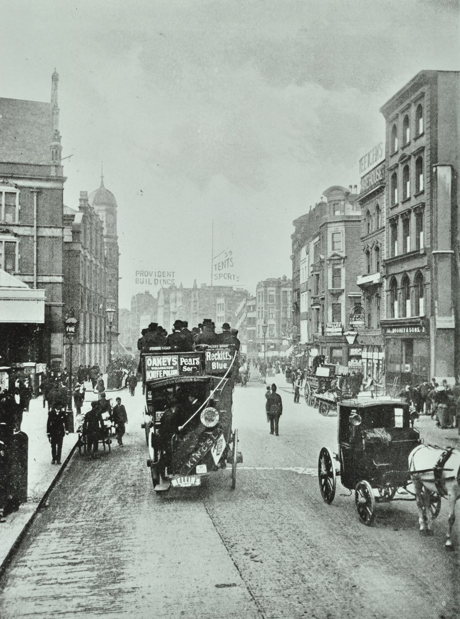 Bishopsgate: nord fra Liverpool Street, London, 1890 av English Photographer
