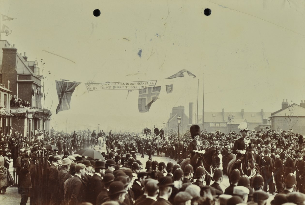 Blackwall Tunnel: slekt som prinsen av Wales, senere kong Edward VII, og prinsesse Alexandria deltar på den seremonielle åpningen av tunnelen, 1897 av English Photographer