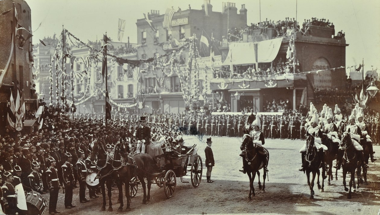 Blackwall Tunnel: slekt som prinsen av Wales, senere kong Edward VII, og prinsesse Alexandria deltar på den seremonielle åpningen av tunnelen, 1897 av English Photographer