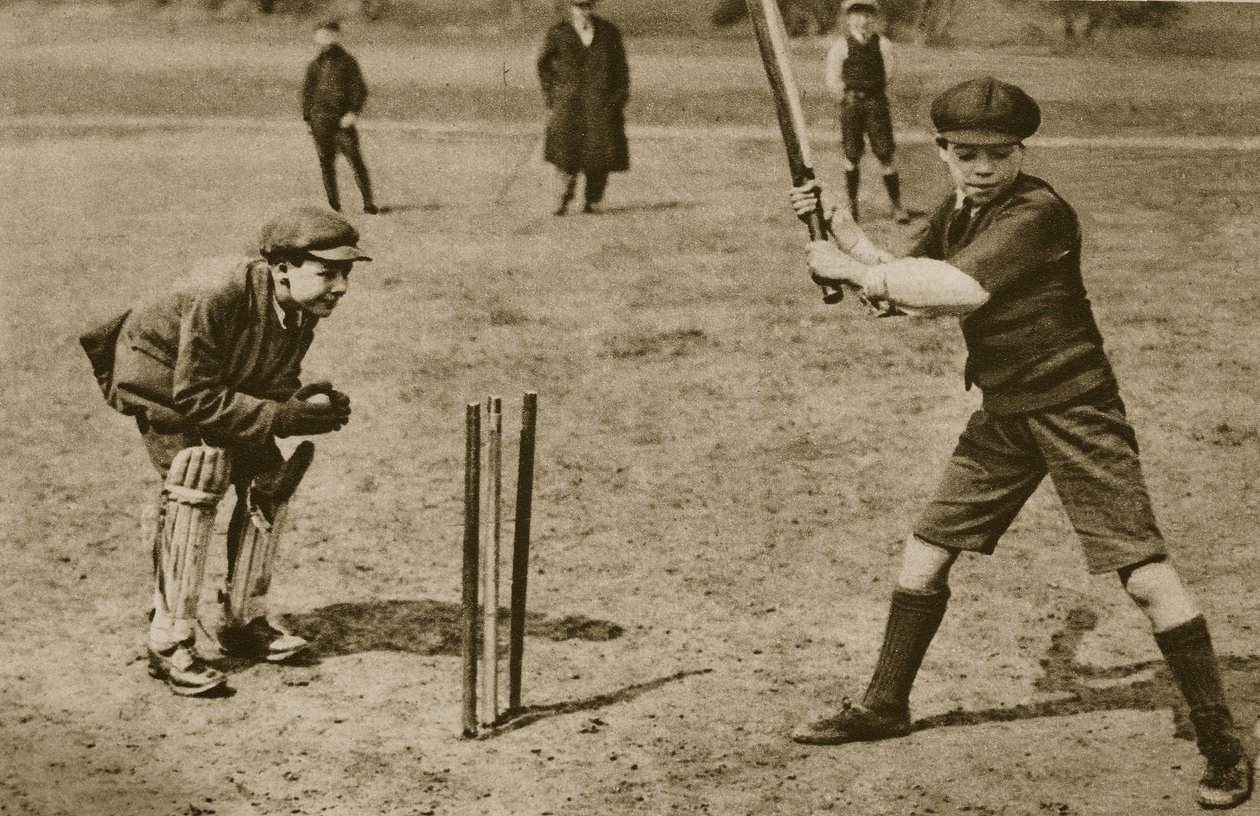 Gutter som spiller cricket, Parliament Hill Fields (sepia-bilde) av English Photographer