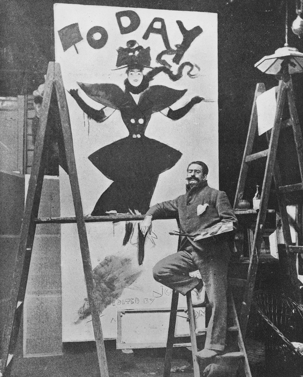 Dudley Hardy maler en plakat for tidsskriftet "Today", ca. 1890-tallet av English Photographer