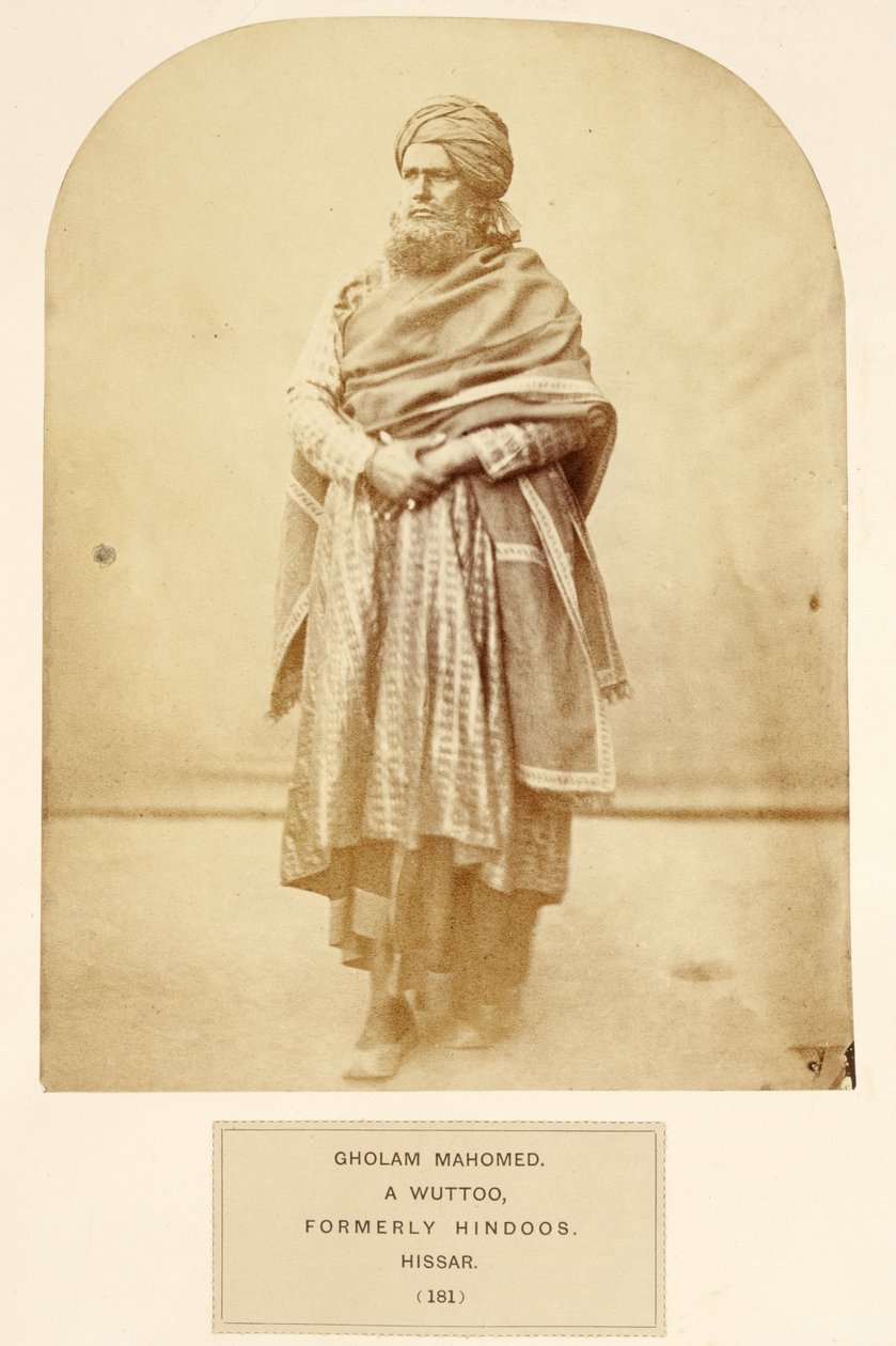 Gholam Mahomed, en Wuttoo, tidligere hinduer, Hissar, fra The People of India, av J. Forbes Watson, utgitt 1868 (albumtrykk) av English Photographer