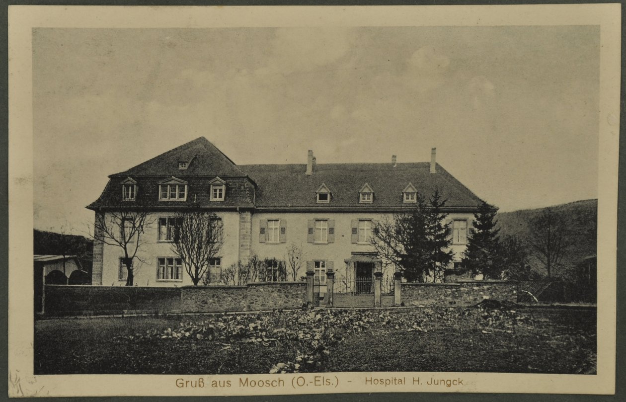 Hilsen fra Moosch (O.-Els) - Hospital H. Jungck, postkort fra Vosges, 1915 av English Photographer