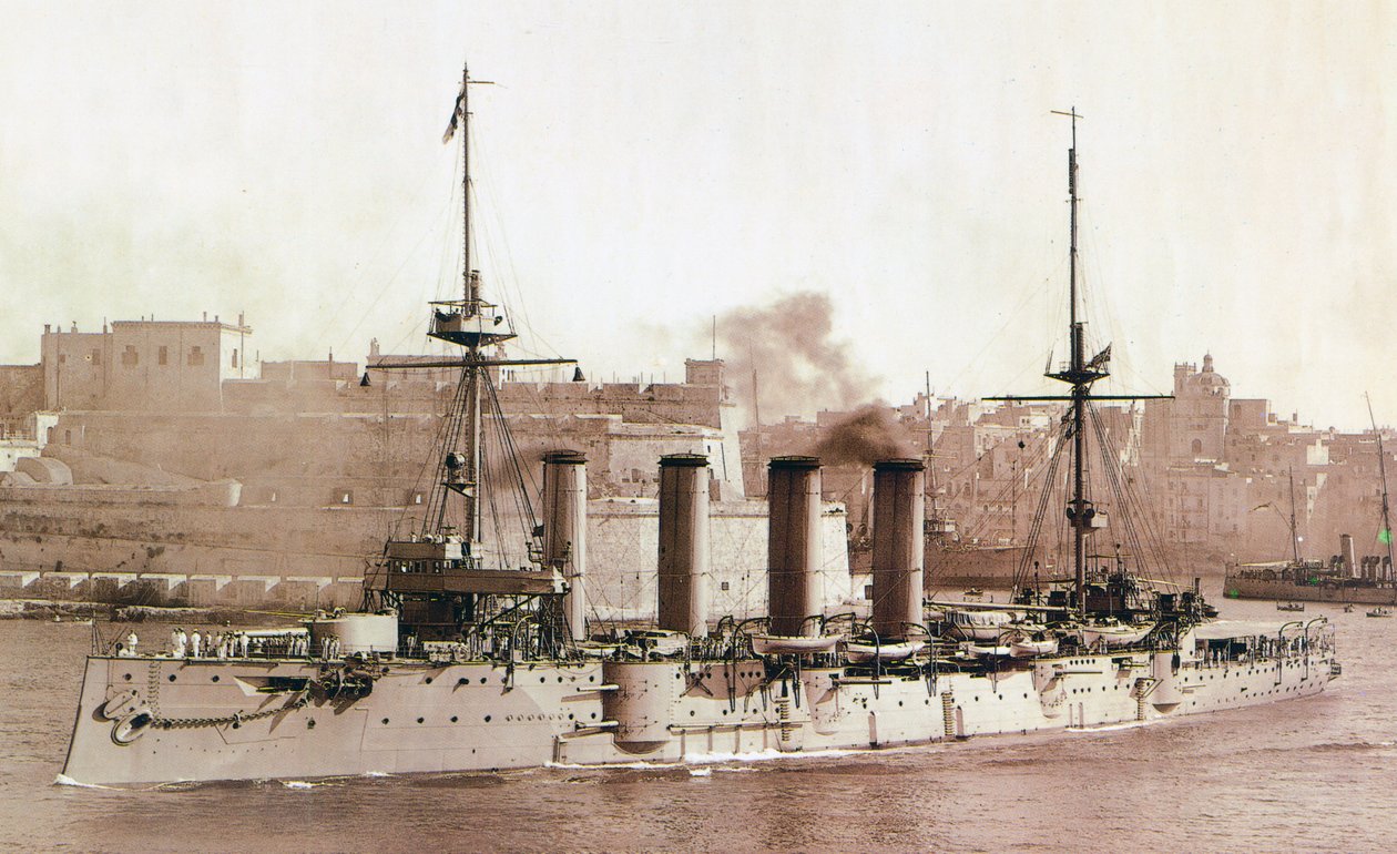 HMS Aboukir, 1902 (sepiatrykk) av English Photographer