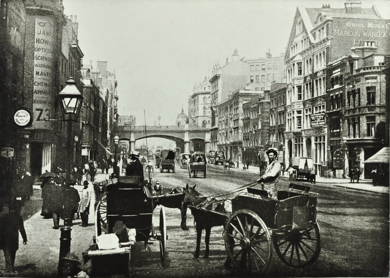 Holborn Viaduct, Farringdon Street, ser nordover, City of London, 1890 av English Photographer
