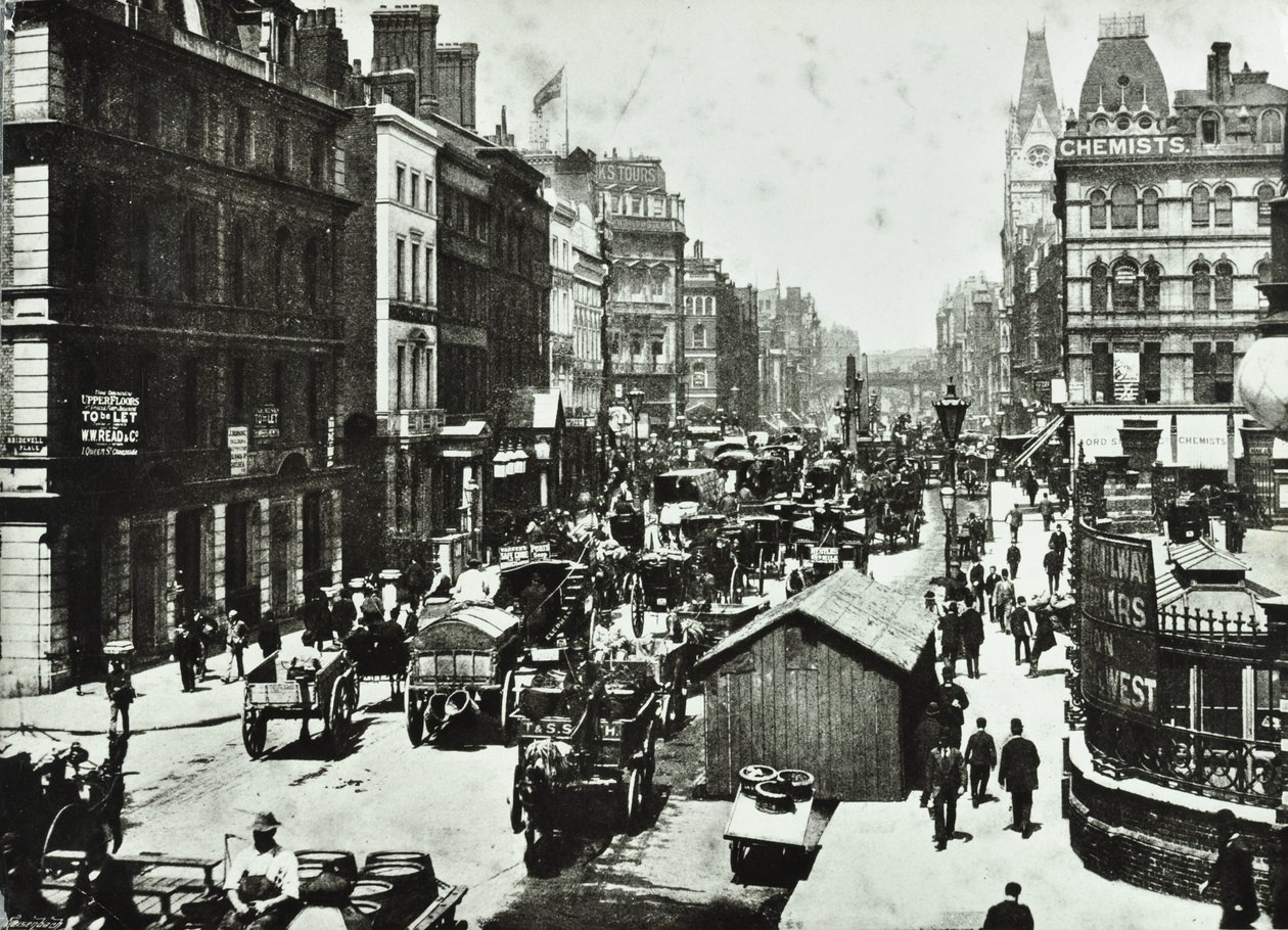 New Bridge Street, ser til Ludgate Circus, City of London, 1890 av English Photographer