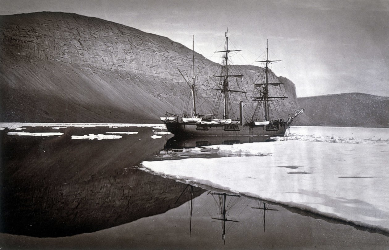 Nordpolen: Stoppet av isen utenfor kappen Prescott - i "" Fortelling om en reise til Polarsee under 1875-76", GS Nares, red. London av English Photographer