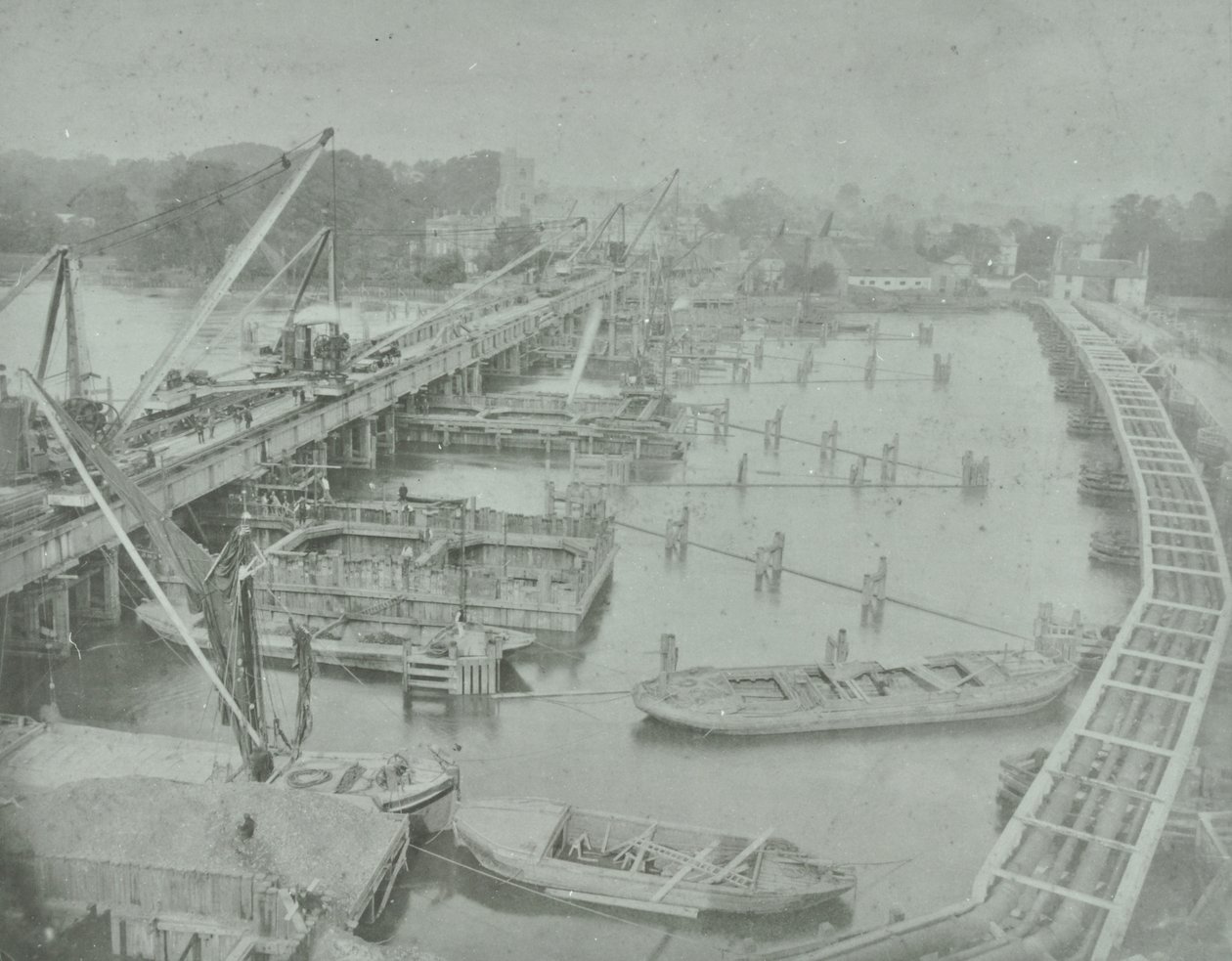 Putney Bridge: graving av fundament for ny bro, 1883 av English Photographer