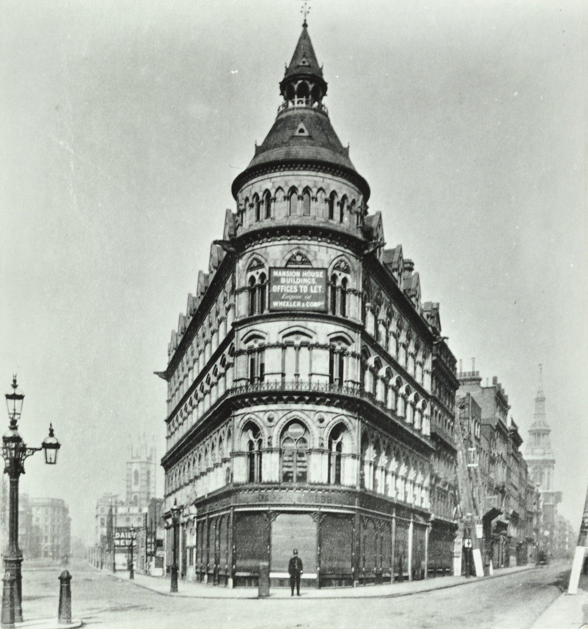 Queen Victoria Street, Mansion House Street hjørnet av Poultry og Queen Victoria Street, London, 1880 av English Photographer