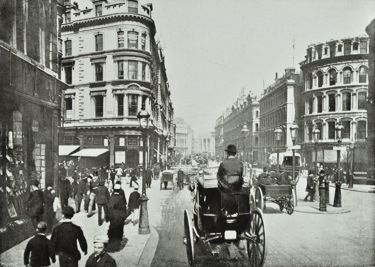 Queen Victoria Street, med utsikt østover fra Queen Street, City of London, 1890 av English Photographer
