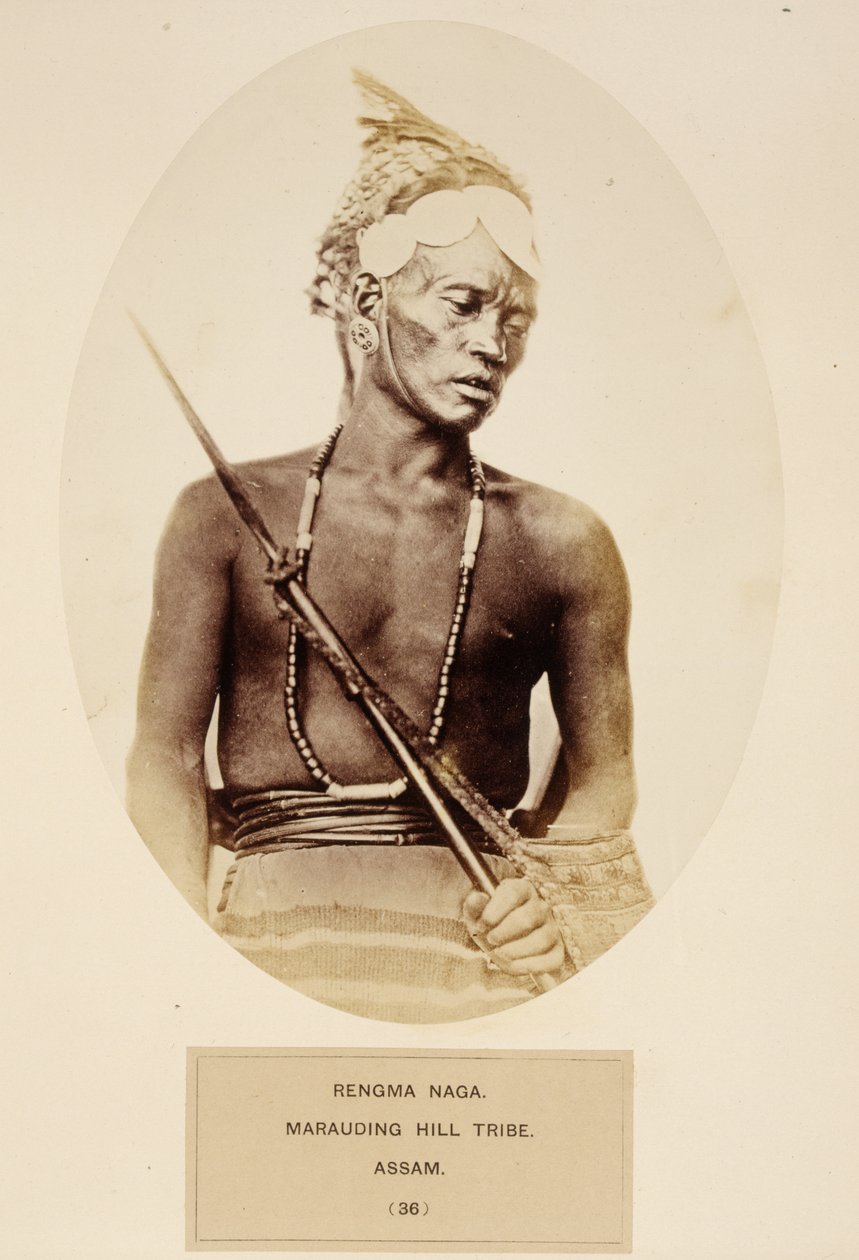 Rengma Naga, Marauding Hill Tribe, Assam, fra The People of India, av J. Forbes Watson, utgitt 1868 (albumtrykk) av English Photographer