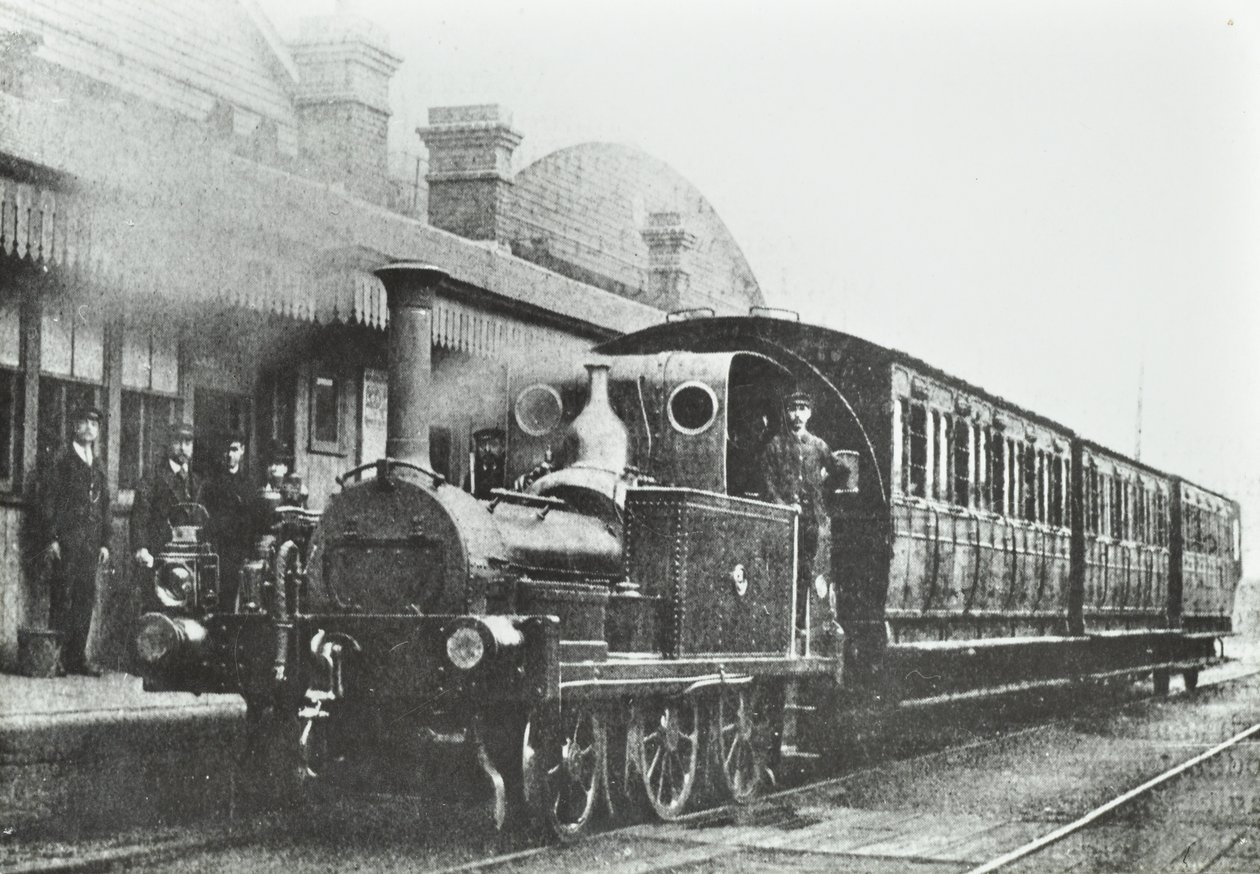 South Dock Station: et firehjulskoblet tanklokomotiv på stasjonen, 1880 av English Photographer