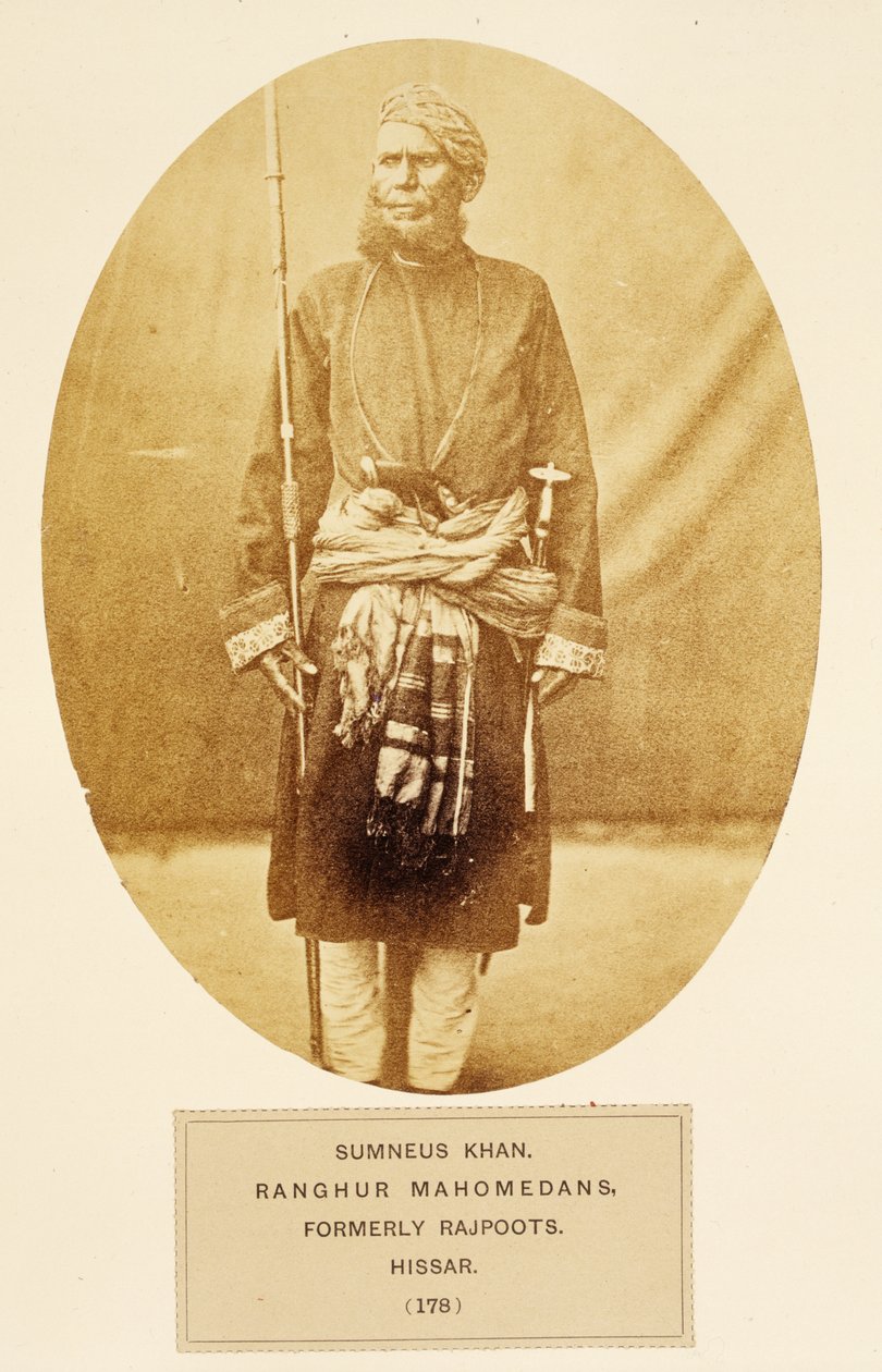 Sumner Khan, Ranghur Mahomedans, tidligere Rajputs, Hisar, fra The People of India, av J. Forbes Watson, utgitt 1868 (albumtrykk) av English Photographer