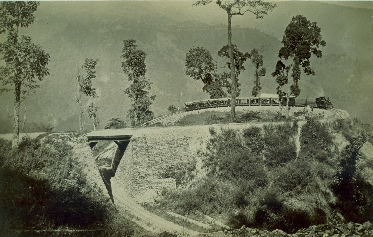 Løkken ved Agony Point ved Tindharia på Darjeeling Himalayan Railway, 1880-tallet (albumintrykk) av English Photographer