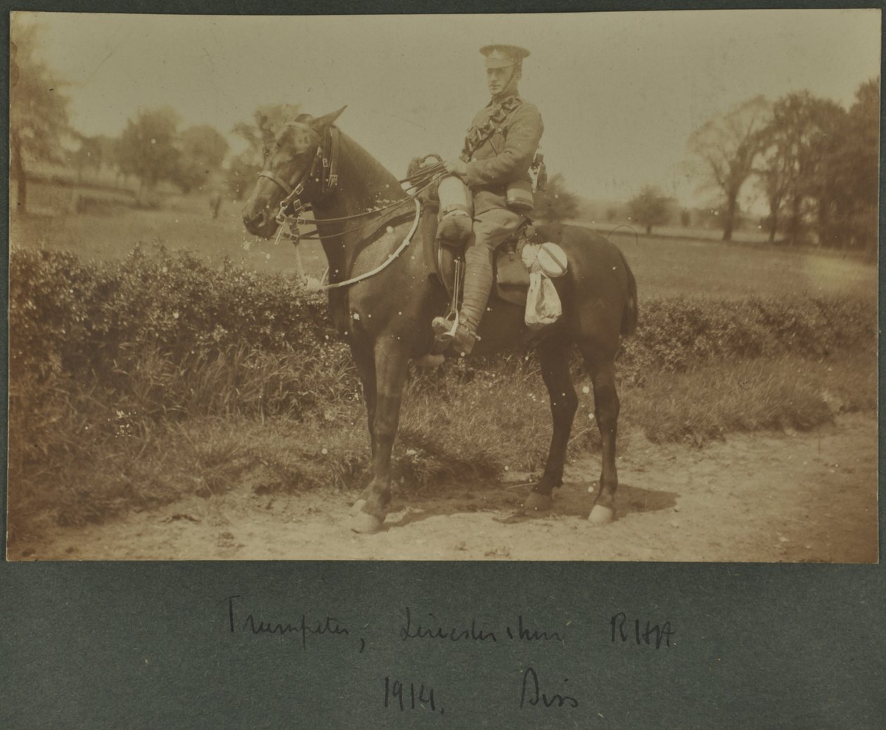 Trompetist av Leicestershire Royal Horse Artillery på en treningsleir i Diss, 1914 av English Photographer