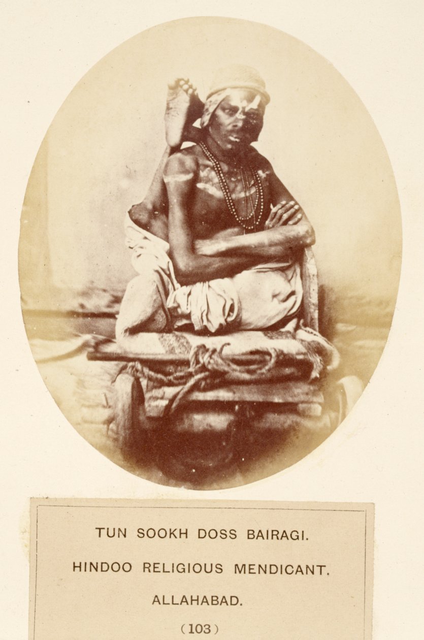 Tun Sookh Doss Bairago, Hindu Religious Mendicant, Allahabad, fra The People of India, av J. Forbes Watson, utgitt 1868 (albumtrykk) av English Photographer